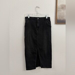 Washlab M Black Stretch Denim Maxi Skirt Slit